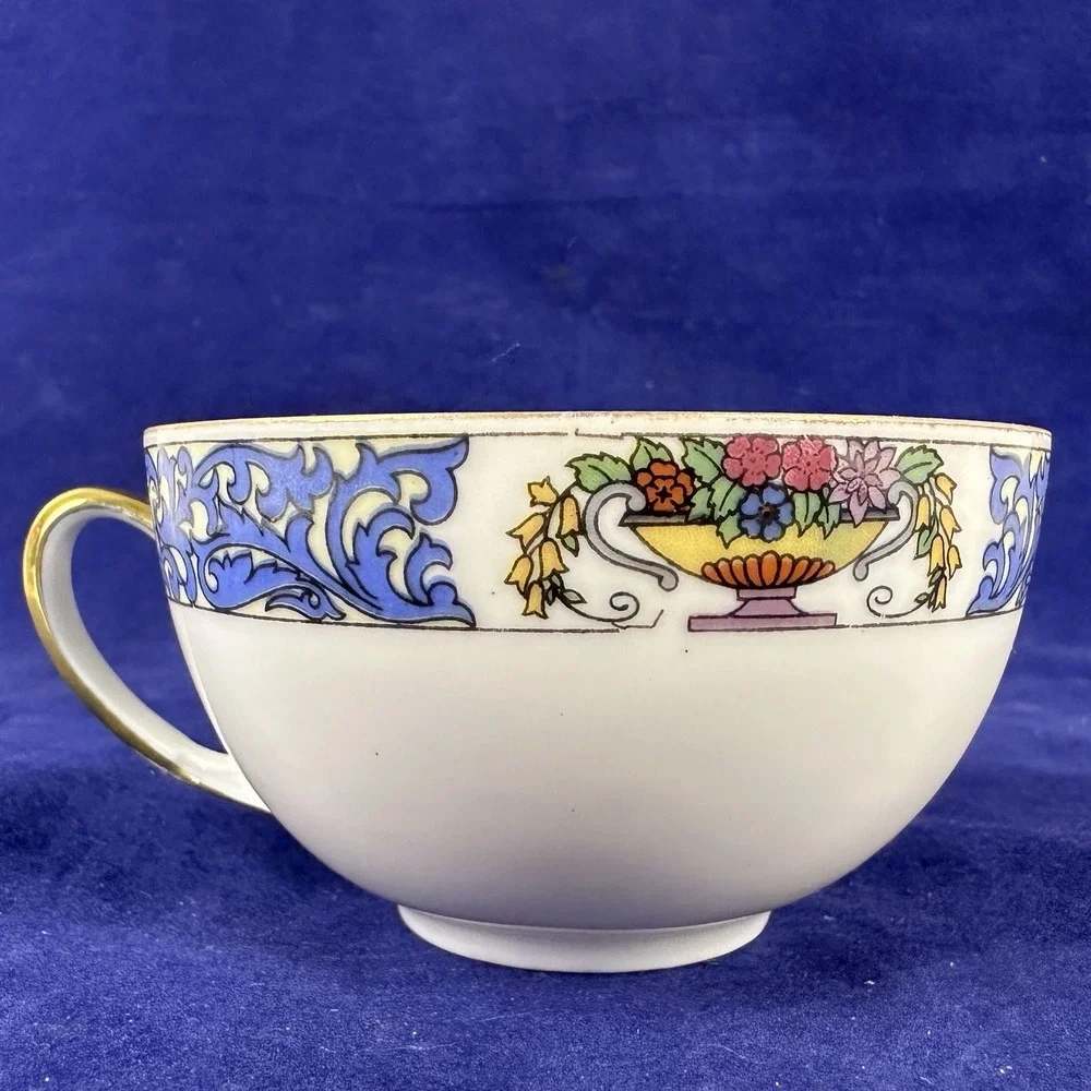 Vintage Royal Bayreuth Blue White Teacup & Saucer Floral Gold Trim Bavaria